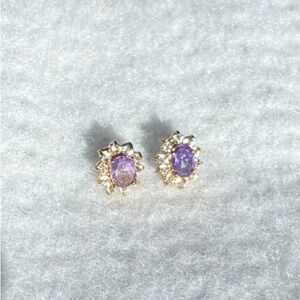 Elegant Gold and Purple Stud Earrings